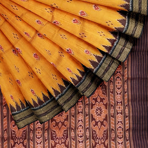Yellow Mayur Chandrika Khandua Silk Saree