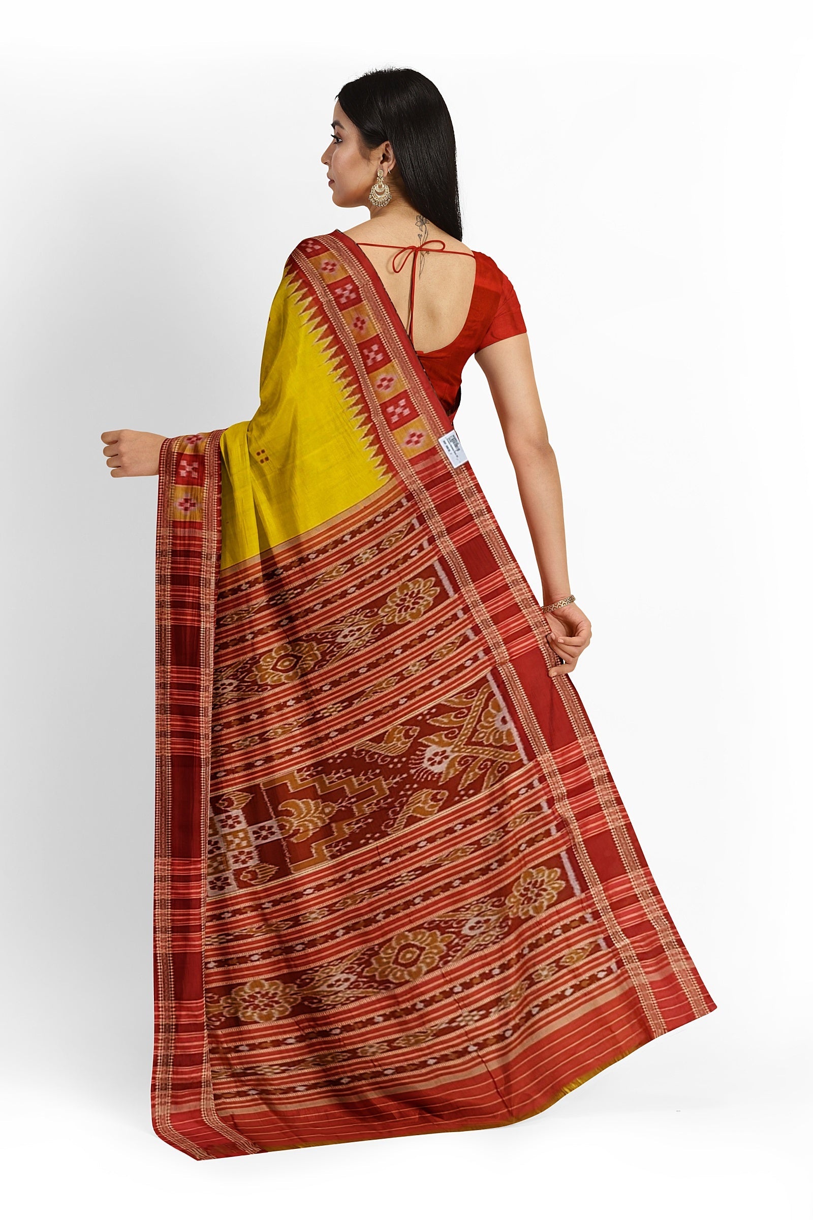 Golden Yellow Pasapali Border Odisha Ikat Khandua Silk Saree