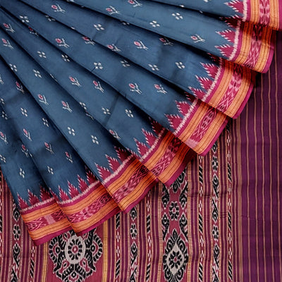 Steel Blue Mayur Chandrika Odisha Ikat Khandua Silk Saree