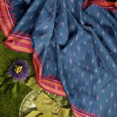 Steel Blue Mayur Chandrika Odisha Ikat Khandua Silk Saree