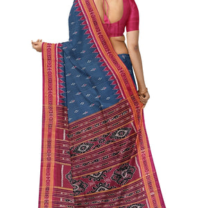 Steel Blue Mayur Chandrika Odisha Ikat Khandua Silk Saree