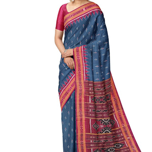 Steel Blue Mayur Chandrika Odisha Ikat Khandua Silk Saree