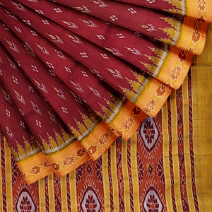 Red Yellow Mayur Chandrika Khandua Silk Saree