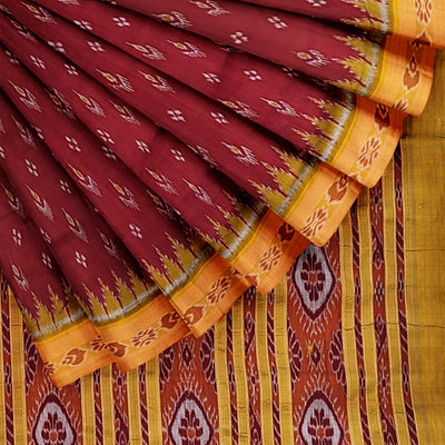 Red Yellow Mayur Chandrika Khandua Silk Saree