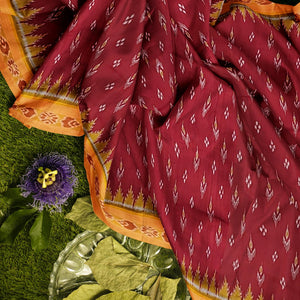 Red Yellow Mayur Chandrika Khandua Silk Saree