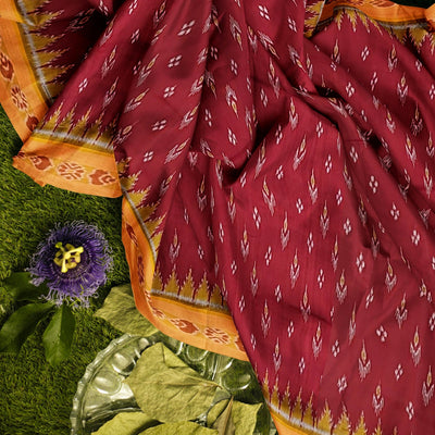 Red Yellow Mayur Chandrika Khandua Silk Saree