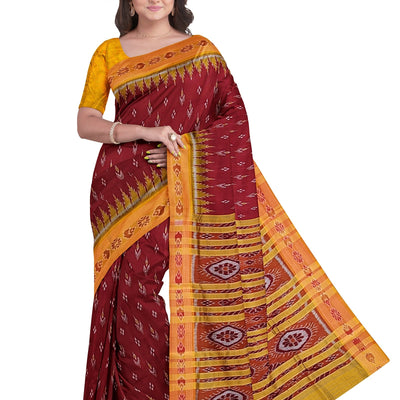 Red Yellow Mayur Chandrika Khandua Silk Saree