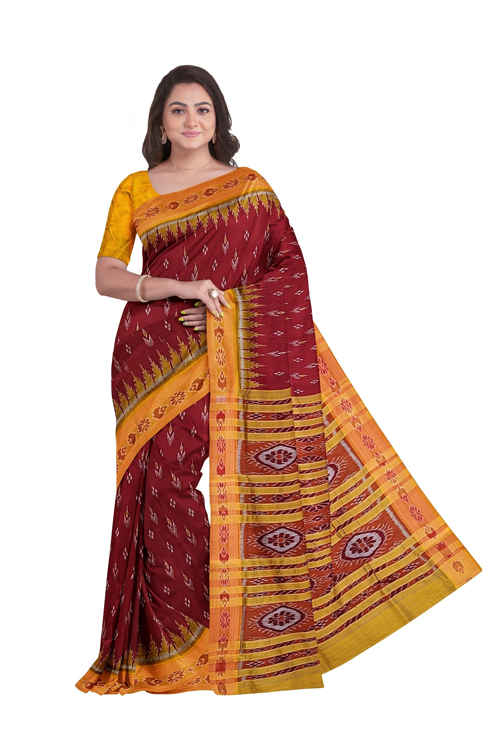 Red Yellow Mayur Chandrika Khandua Silk Saree