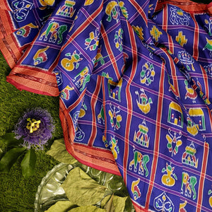 Blue Nabakothi Odisha Ikat Khandua Silk Saree