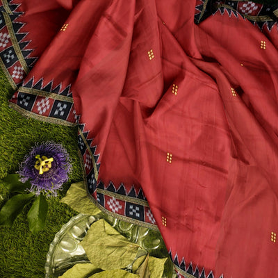 Red Single Border Pasapali Khandua Pata Silk Saree