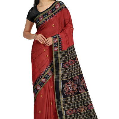 Red Single Border Pasapali Khandua Pata Silk Saree