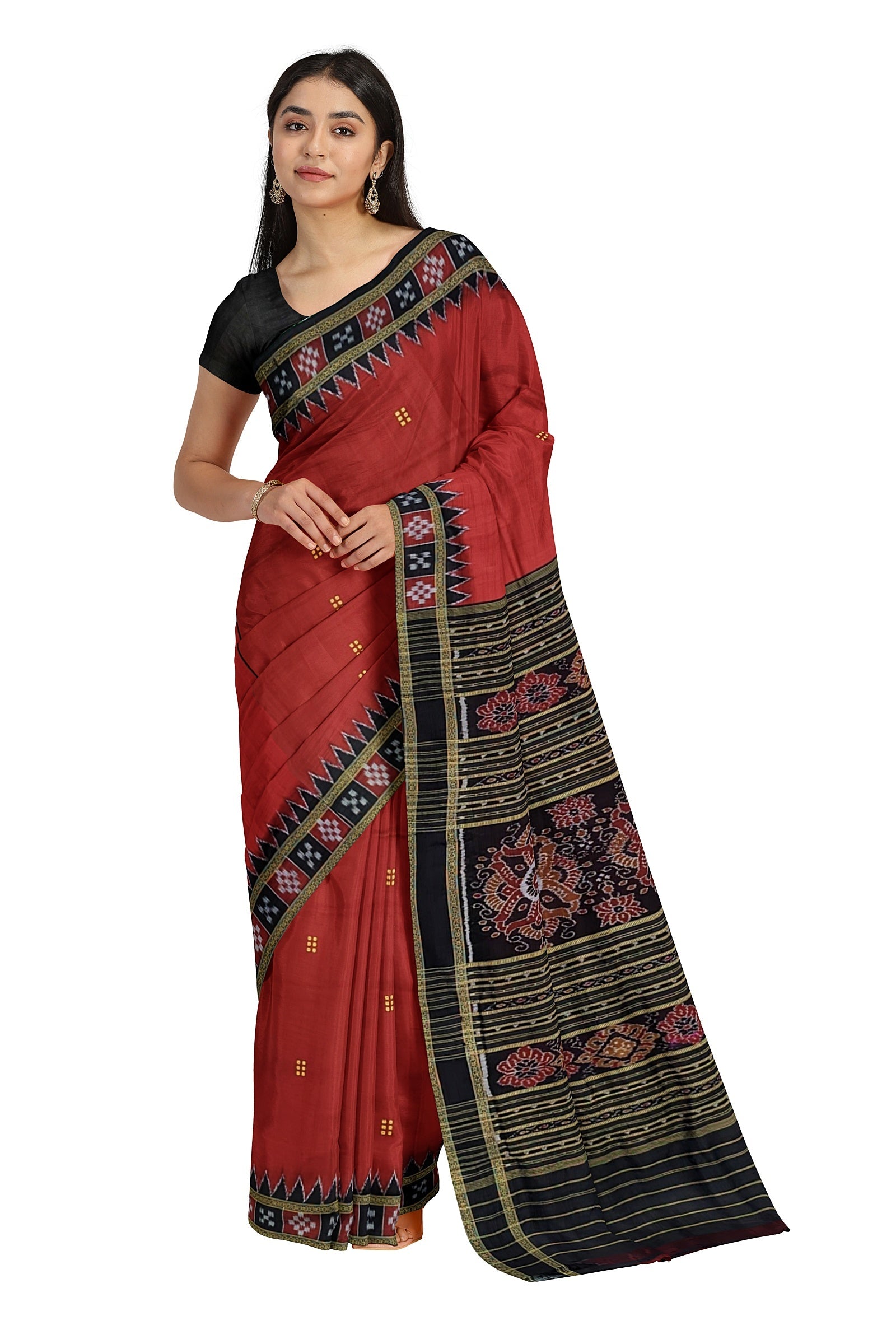 Red Single Border Pasapali Khandua Pata Silk Saree