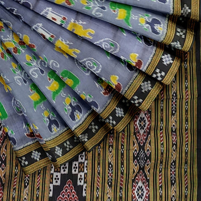 Ash Grey Nabakothi Nabarangi Khandua Silk Saree with Pasapali Anchal