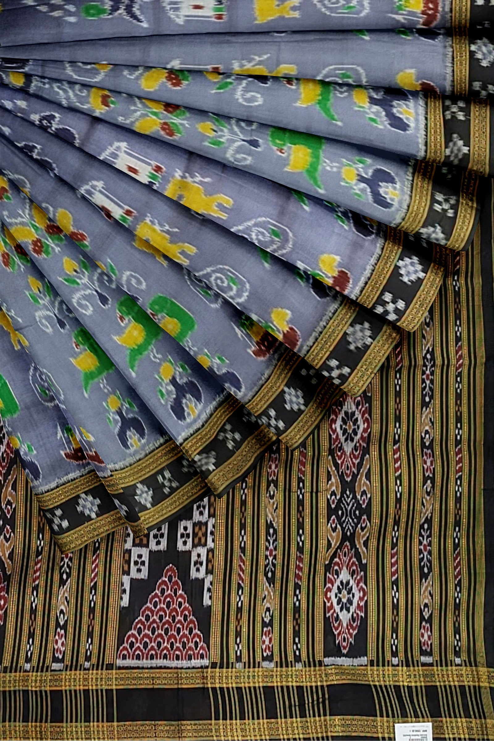 Ash Grey Nabakothi Nabarangi Khandua Silk Saree with Pasapali Anchal