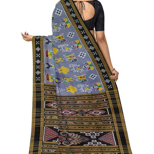 Ash Grey Nabakothi Nabarangi Khandua Silk Saree with Pasapali Anchal