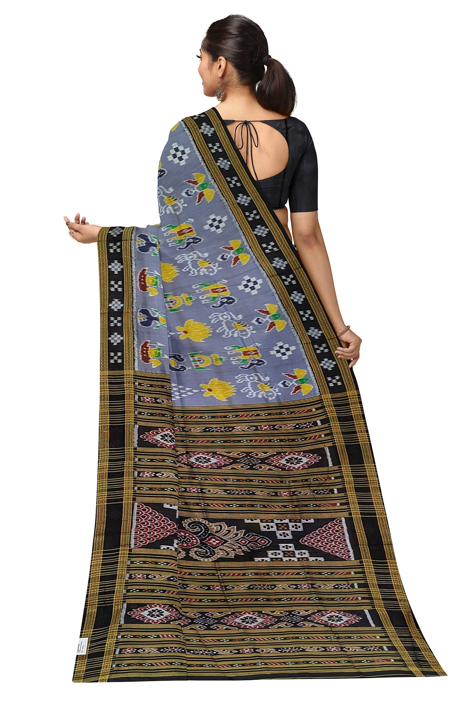 Ash Grey Nabakothi Nabarangi Khandua Silk Saree with Pasapali Anchal