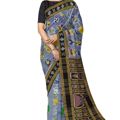 Ash Grey Nabakothi Nabarangi Khandua Silk Saree with Pasapali Anchal