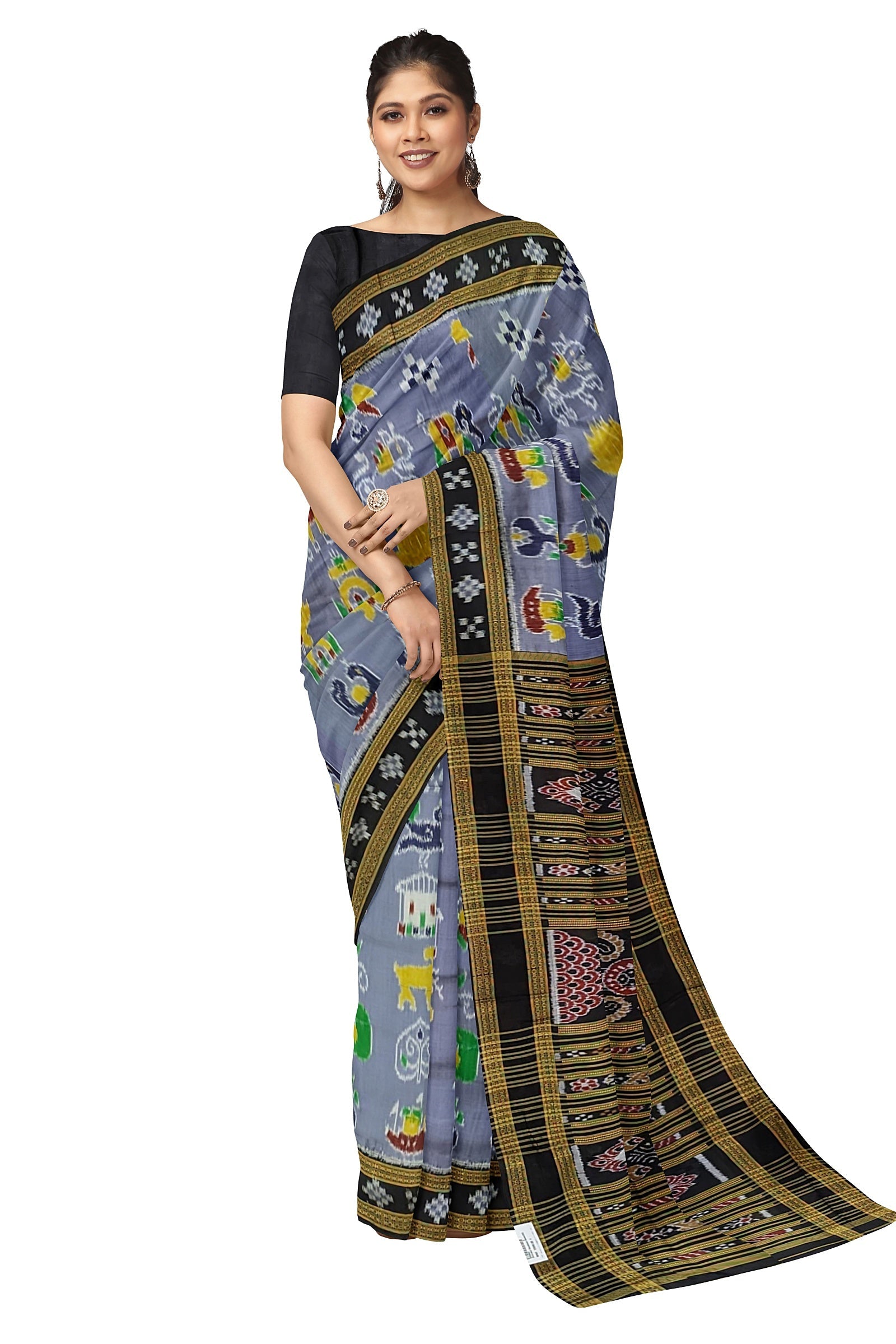 Ash Grey Nabakothi Nabarangi Khandua Silk Saree with Pasapali Anchal