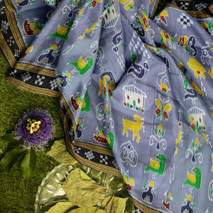 Ash Grey Nabakothi Nabarangi Khandua Silk Saree with Pasapali Anchal