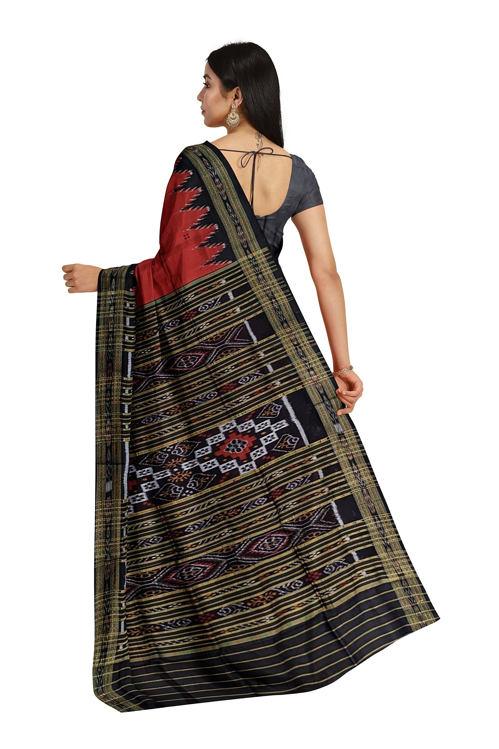 Red Phoda Kumbha Design Odisha Ikat Khandua Silk Saree