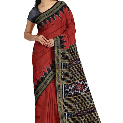 Red Phoda Kumbha Design Odisha Ikat Khandua Silk Saree