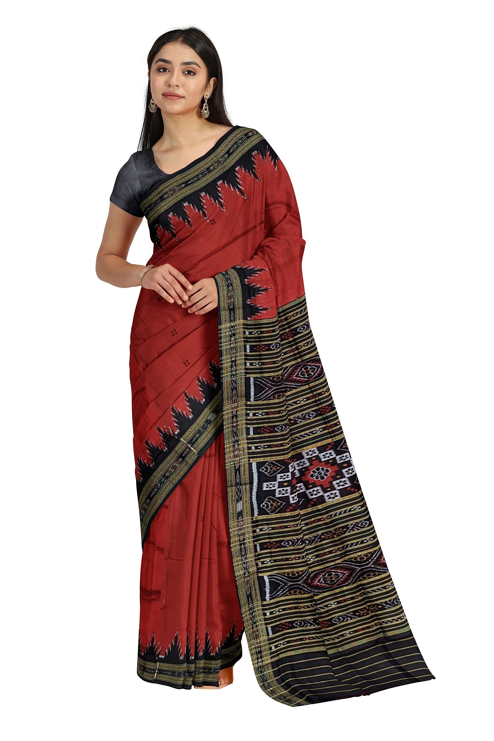 Red Phoda Kumbha Design Odisha Ikat Khandua Silk Saree
