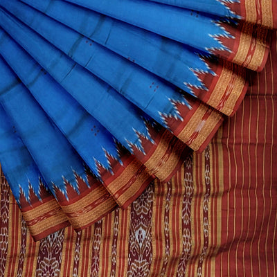 Blue Phoda Kumbha Design Odisha Ikat Khandua Silk Saree
