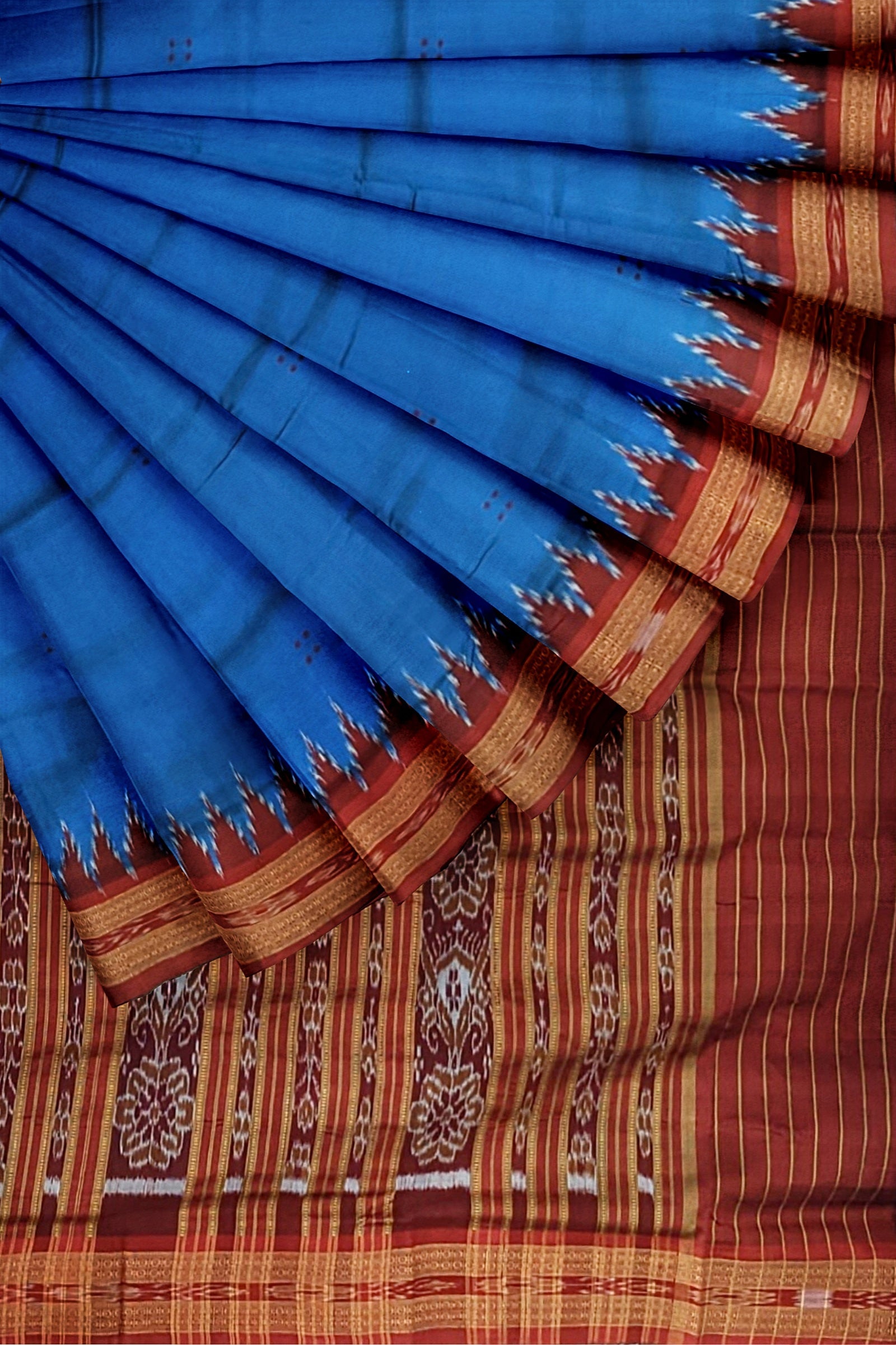Blue Phoda Kumbha Design Odisha Ikat Khandua Silk Saree
