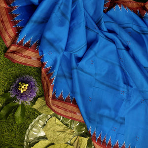 Blue Phoda Kumbha Design Odisha Ikat Khandua Silk Saree