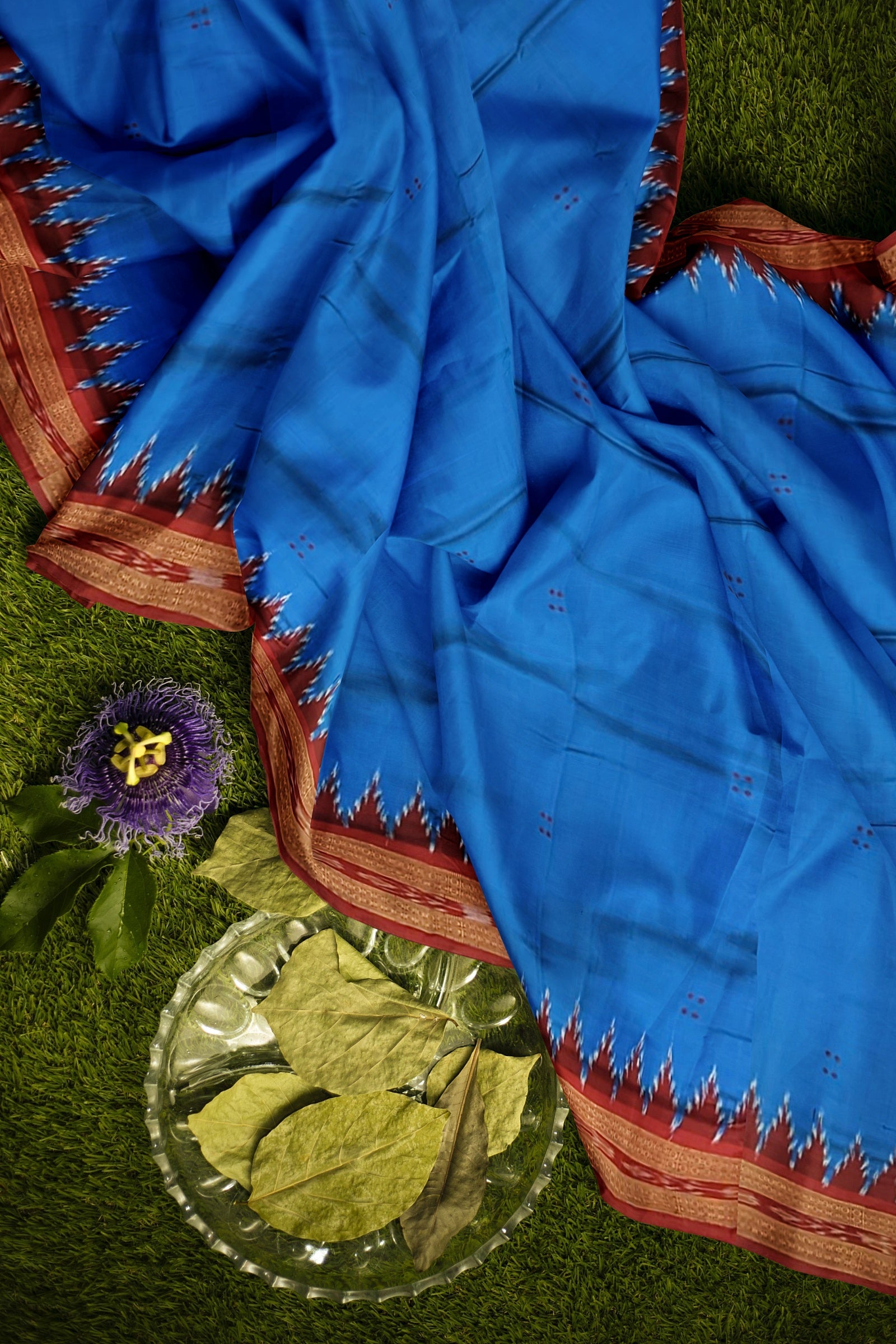 Blue Phoda Kumbha Design Odisha Ikat Khandua Silk Saree