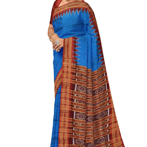 Blue Phoda Kumbha Design Odisha Ikat Khandua Silk Saree