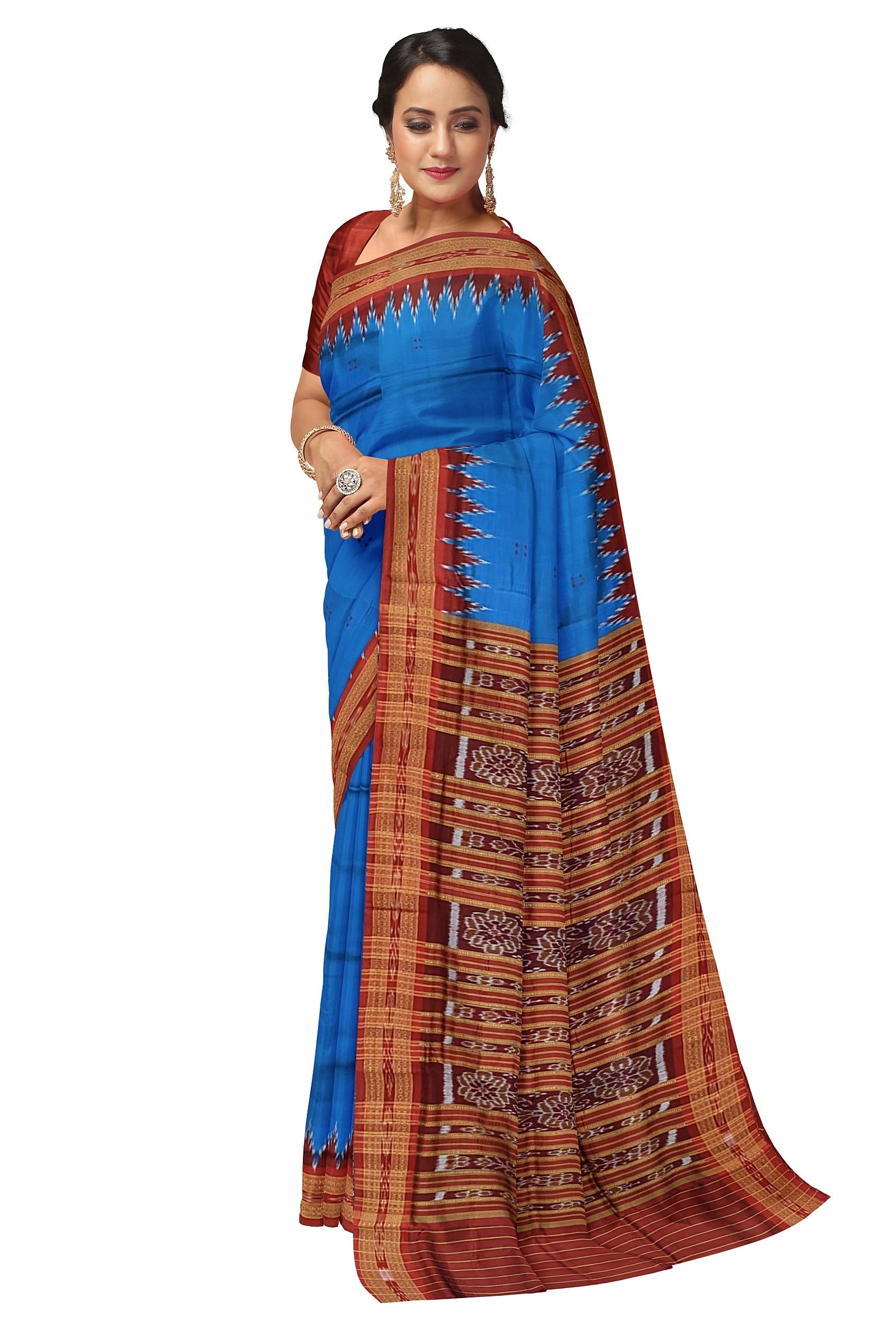 Blue Phoda Kumbha Design Odisha Ikat Khandua Silk Saree