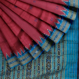 Maroon Phoda Kumbha Butta Design Odisha Ikat Khandua Silk Saree