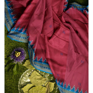 Maroon Phoda Kumbha Butta Design Odisha Ikat Khandua Silk Saree