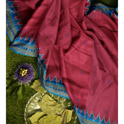 Maroon Phoda Kumbha Butta Design Odisha Ikat Khandua Silk Saree