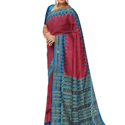 Maroon Phoda Kumbha Butta Design Odisha Ikat Khandua Silk Saree