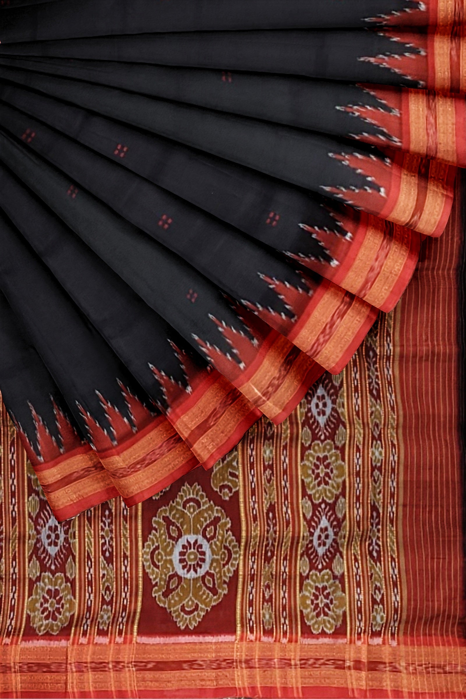 Black Butta design Odisha Ikat Khandua Silk Saree