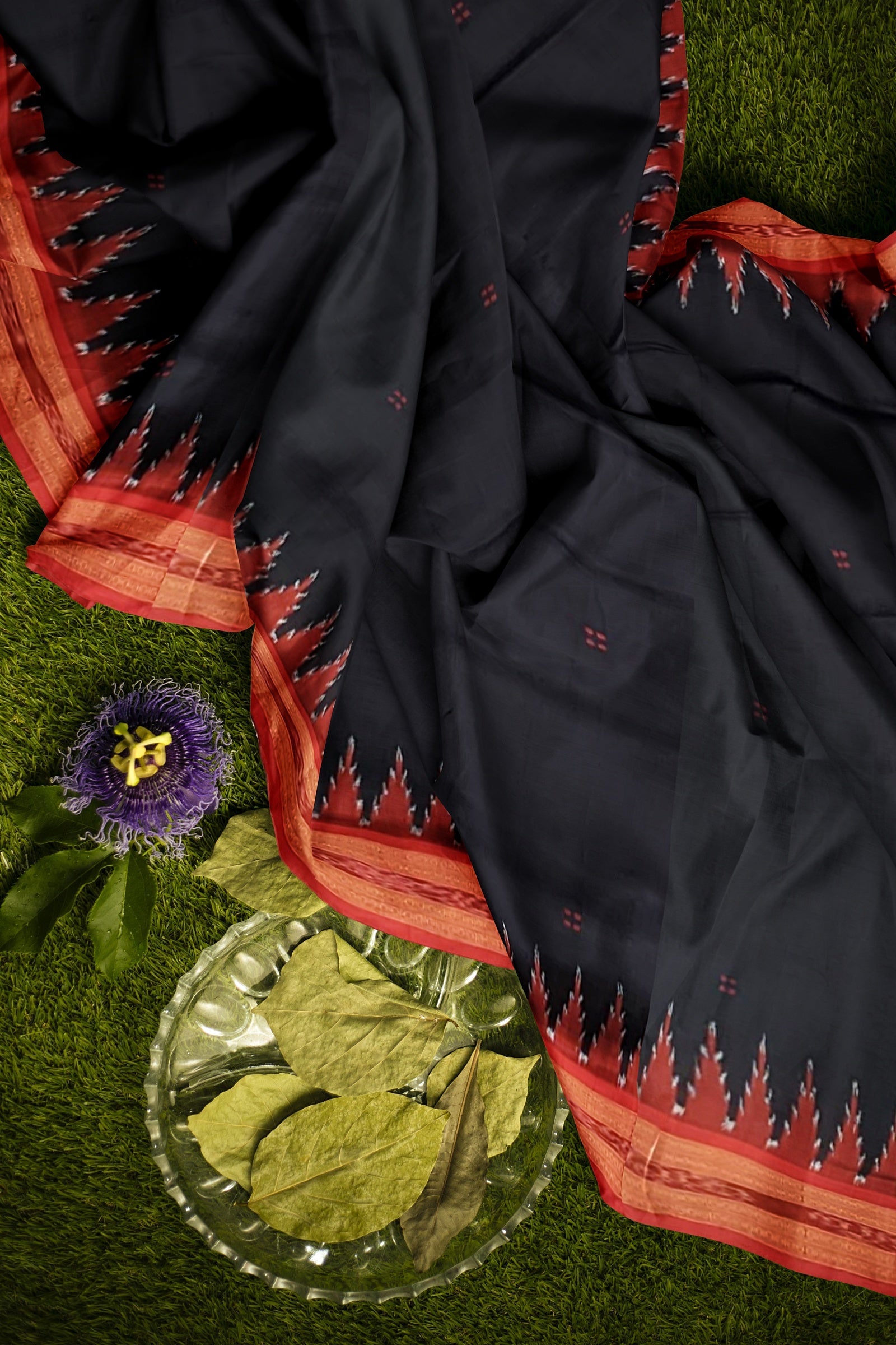 Black Butta design Odisha Ikat Khandua Silk Saree