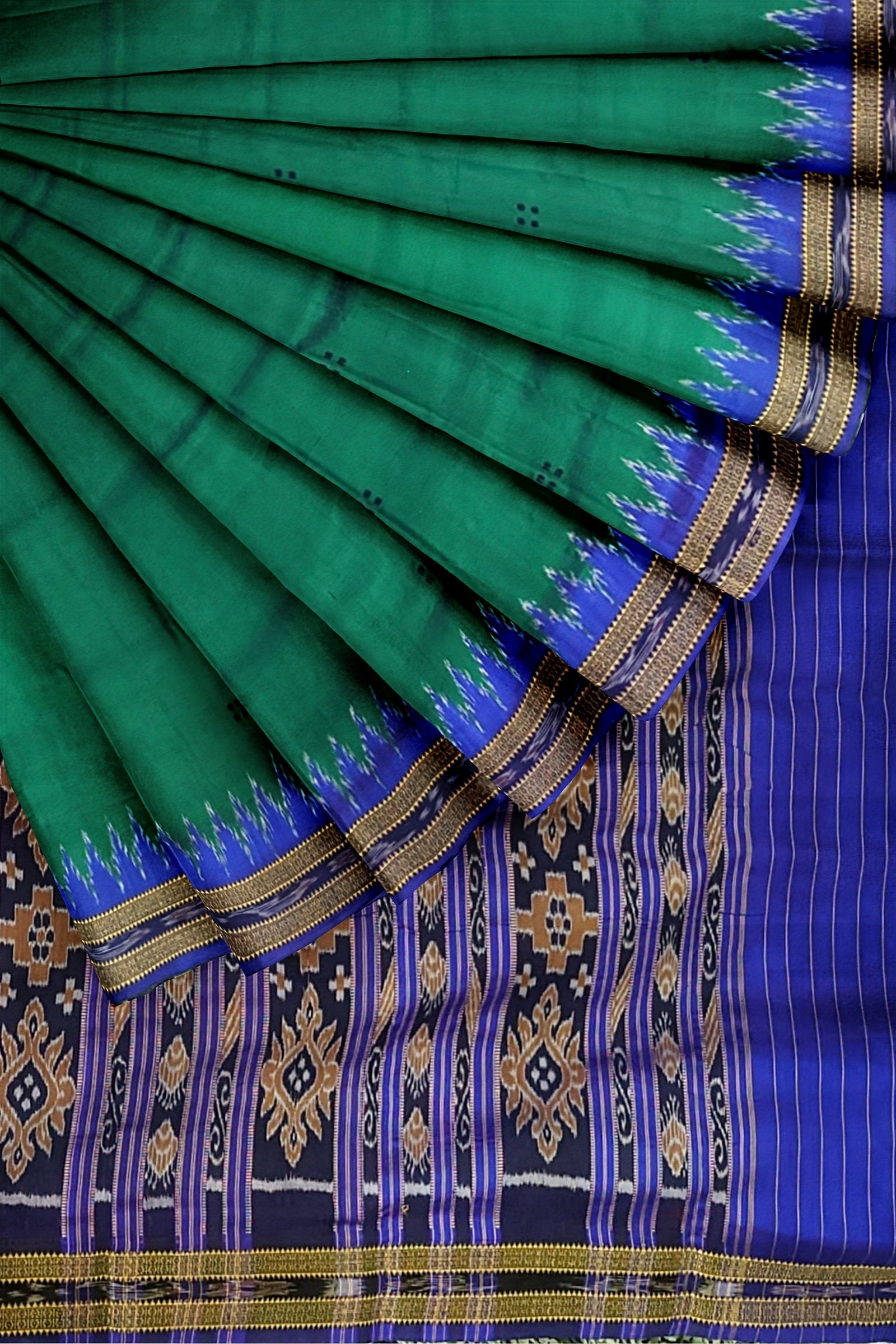 Deep Green Butta Design Odisha Ikat Khandua Silk Saree(Pre-Order)