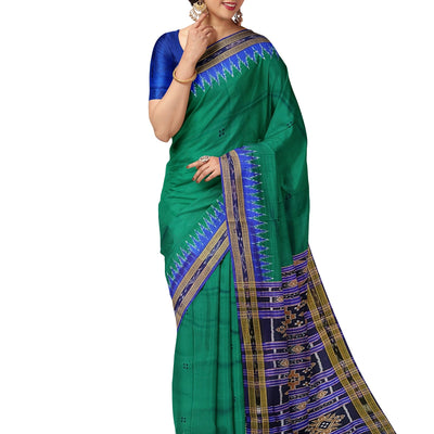 Deep Green Butta Design Odisha Ikat Khandua Silk Saree(Pre-Order)