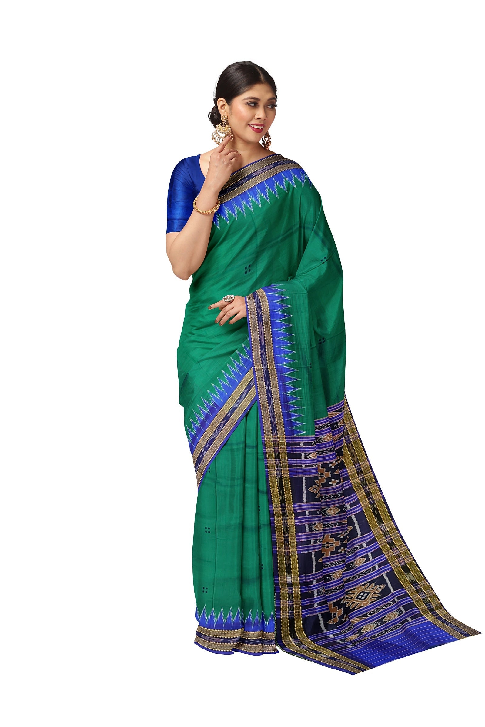 Deep Green Butta Design Odisha Ikat Khandua Silk Saree(Pre-Order)