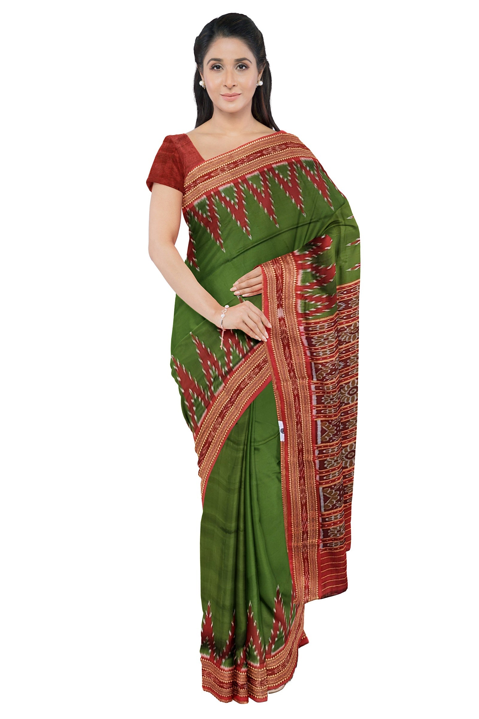 Green Butta Design Odisha Ikat Khandua Silk Saree