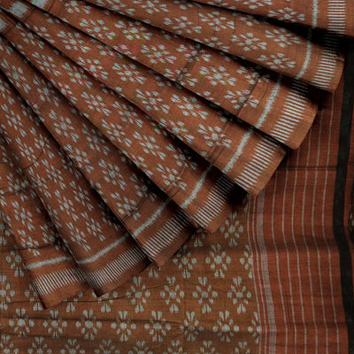 Cupper Grey Maniabandha Flower Motif Cotton Saree