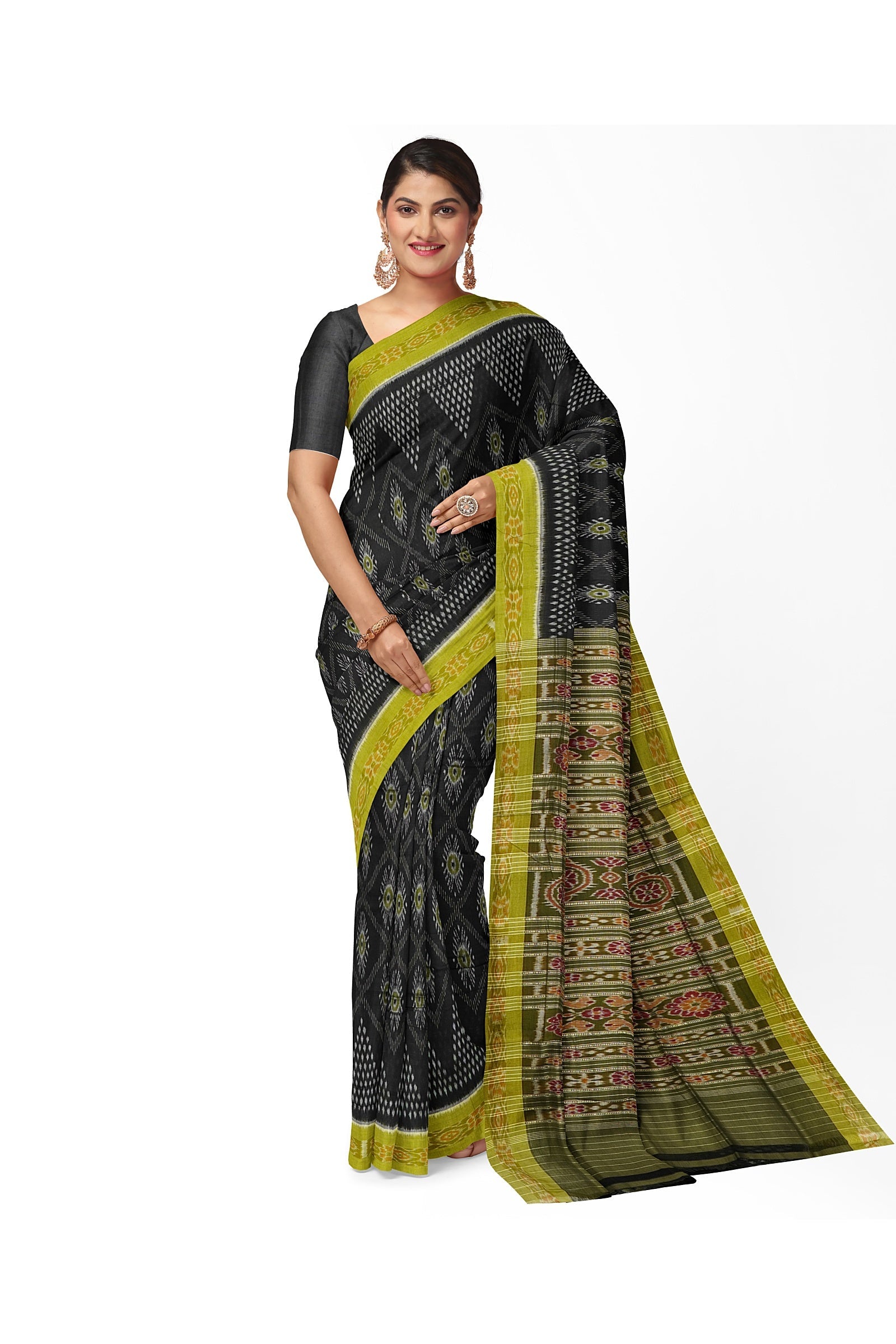 Black Green Nabarangi Sambalpuri Cotton Saree