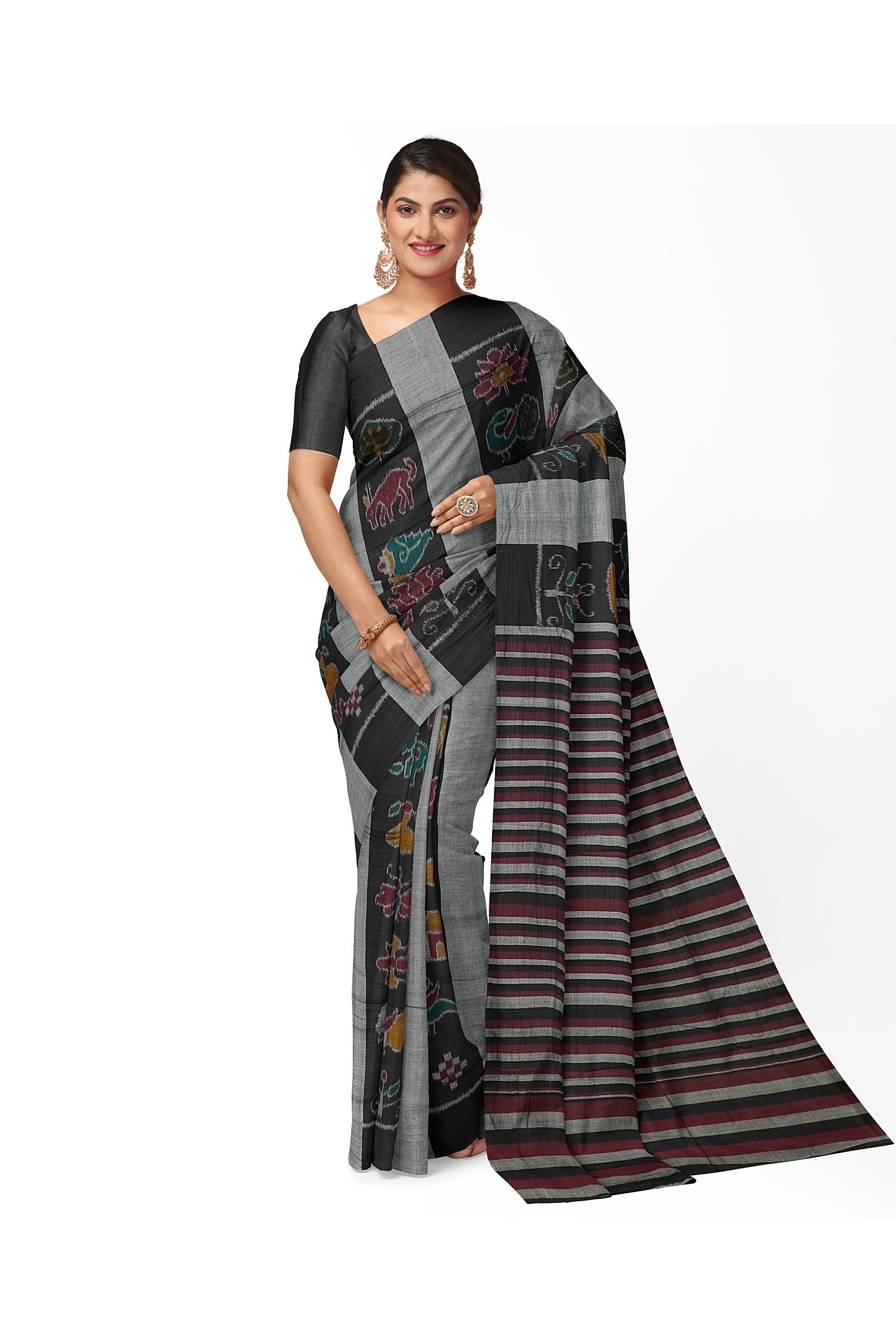Black Grey Nabarangi Sambalpuri Cotton Saree