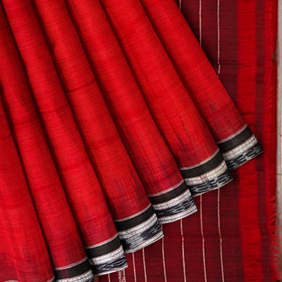 Red Maniabandha Black Striped Cotton Saree