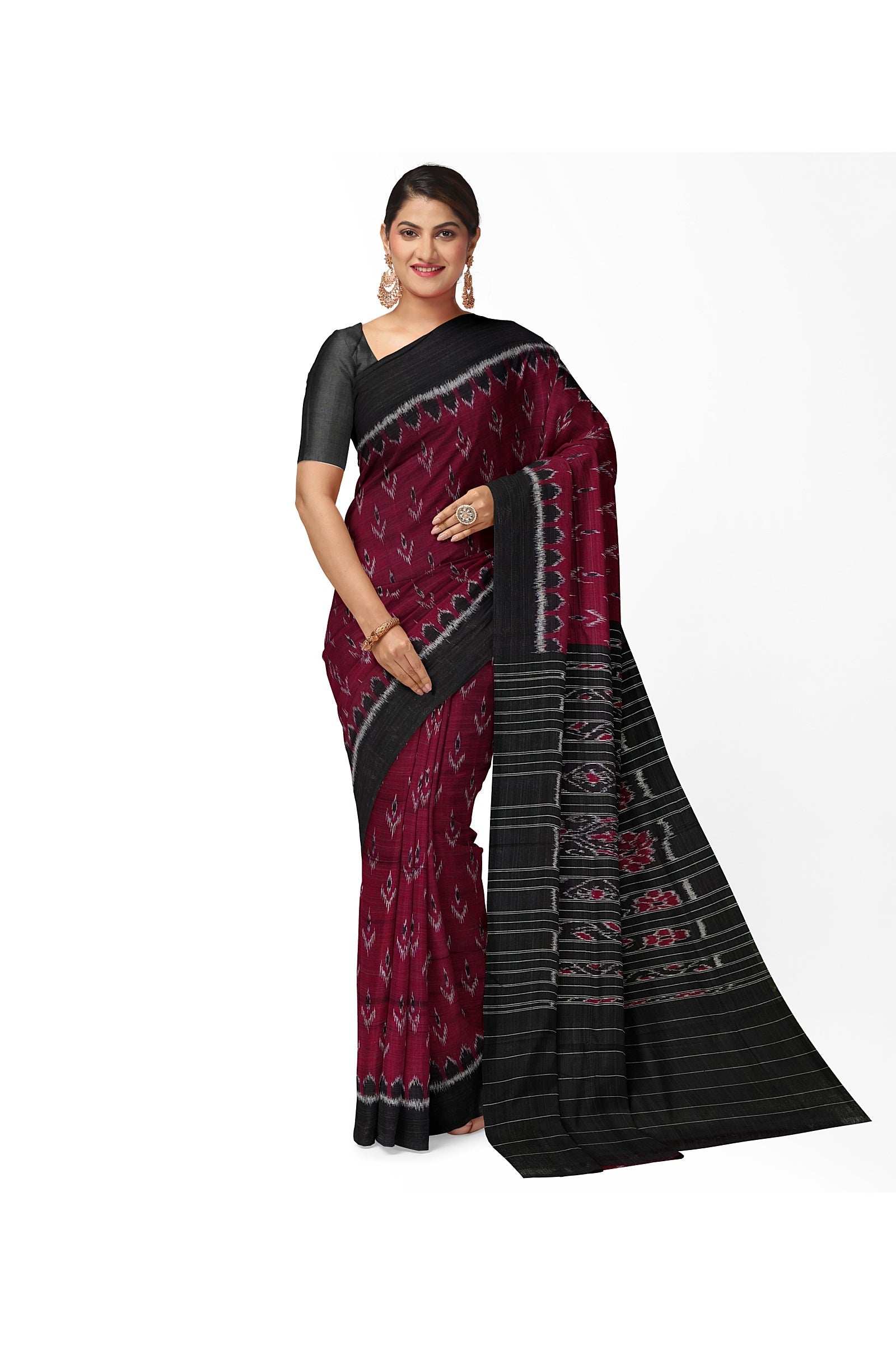 Maroon Maniabandha Mayur Chandrika Design Cotton Saree