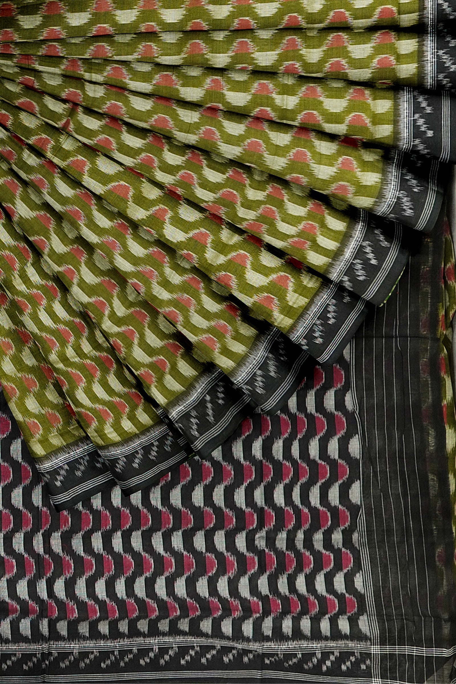 Green Multi Color Pure Sambalpuri Ikat Cotton Saree