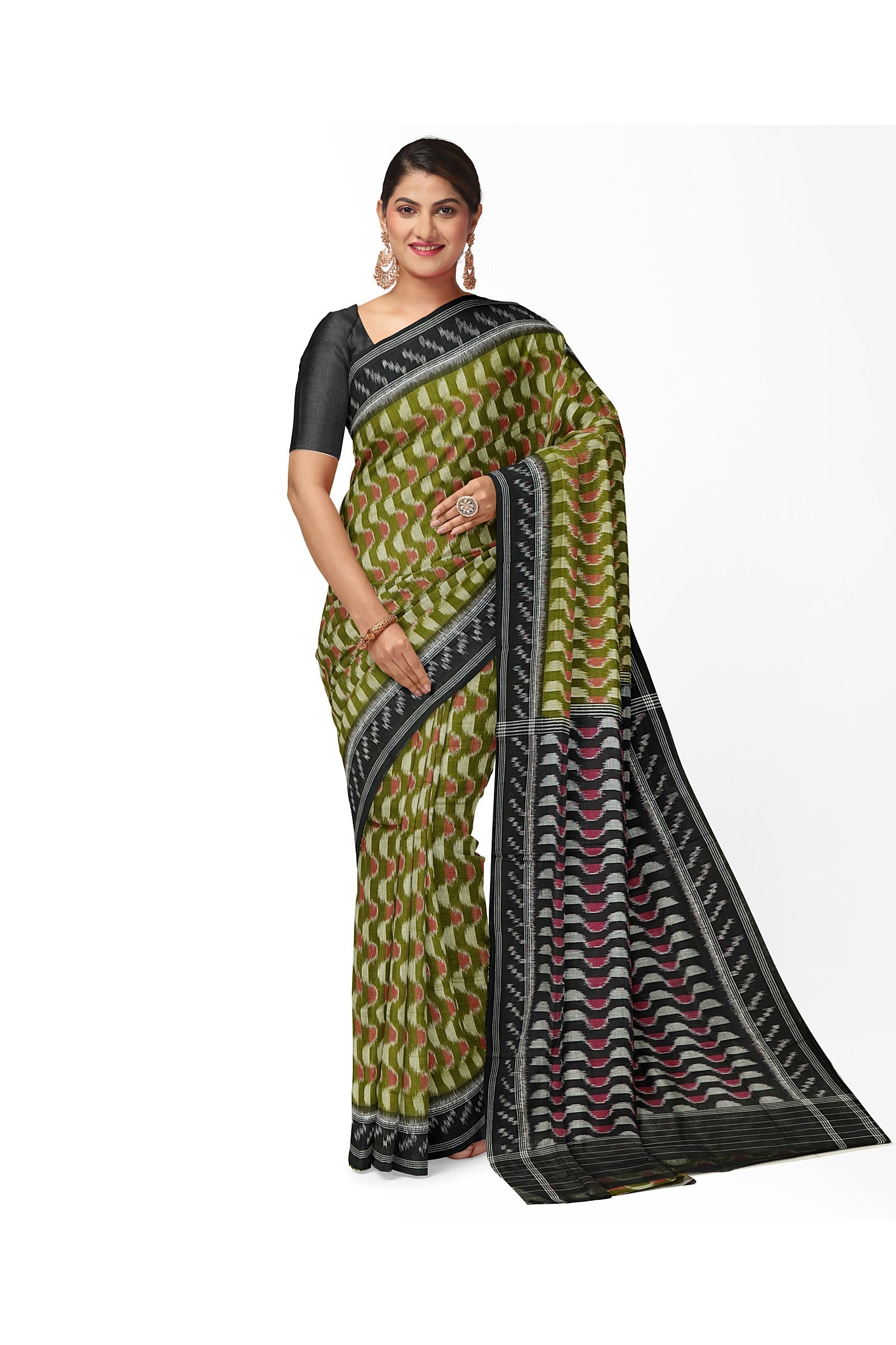 Green Multi Color Pure Sambalpuri Ikat Cotton Saree