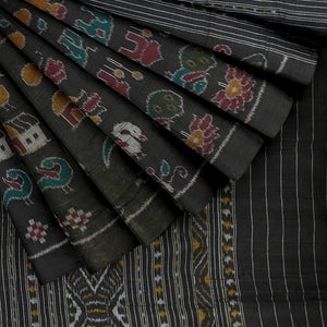 Black Nabarangi Sambalpuri Cotton Saree with Double Anchal